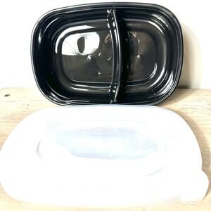 Meal Prep Containers 2-Compartment Black w/ Lids Reheat-Only PP #5 Set of 5‎